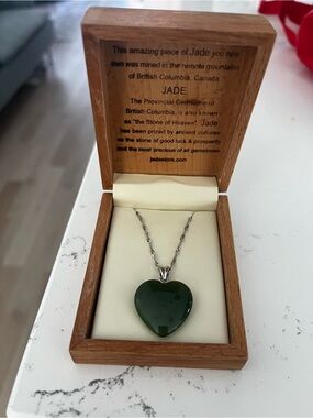 Jade Heart Pendant Necklace with Silver Chain